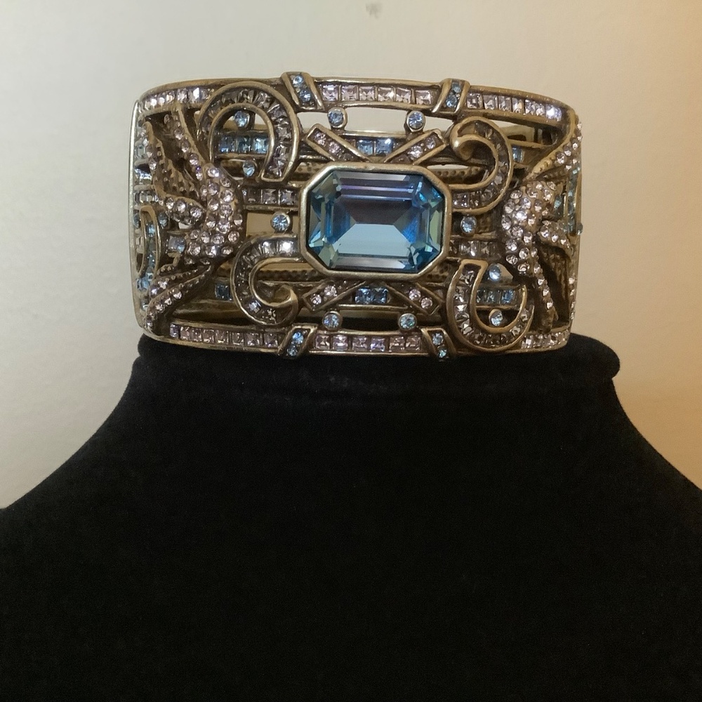 Heidi Daus Vintage Crystal Cuff Bracelet Aqua Clear SZ M/L - Picture 9 of 16